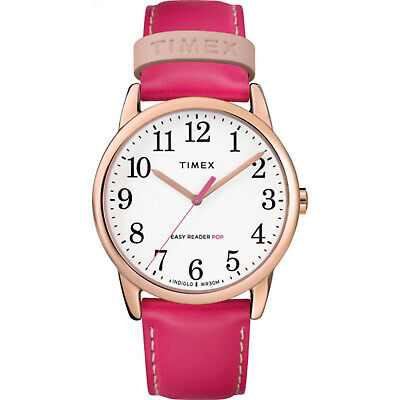 Timex TW2R99400, Women's Easy Reader, Pop, Pink Leather Watch, Indiglo ...