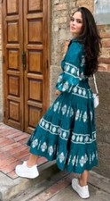 ZARA BNWT Cotton Teal Turquoise Green Embroidered Midaxi Dress Size Medium Belt
