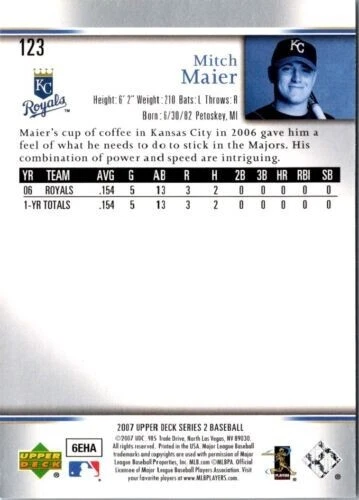 2007 Upper Deck Mitch Maier Rookie #123 Kansas City Royals - Image 2 of 2