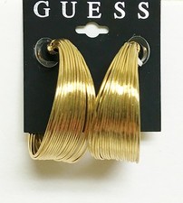 NEW GUESS POLISHED GOLD TONE,OPEN MULTI-HOOPS WOMEN'S EARRINGS