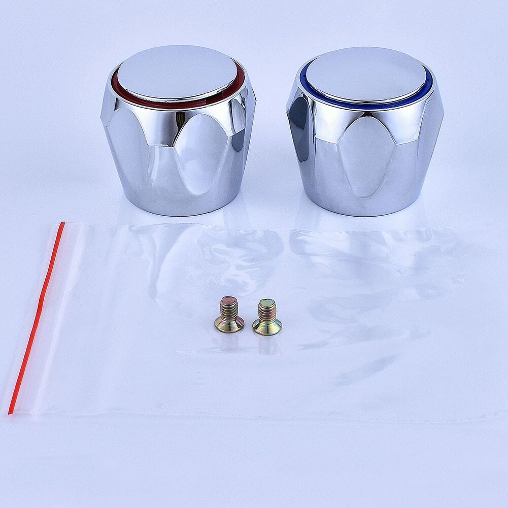 2PCS REPLACEMENT HOT & COLD TAP TOP HEAD COVERS High Quality METAL
