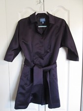 Simply Vera by Vera Wang 3/4 Sleeve Purple Satin Trench Coat Jacket Women's XS