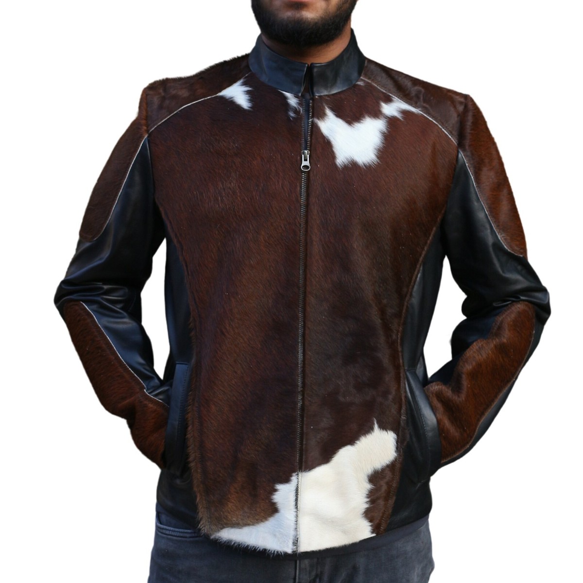 Men's Cowhide Hair On Jacket Authentic Pony Skin Leather Jacket
