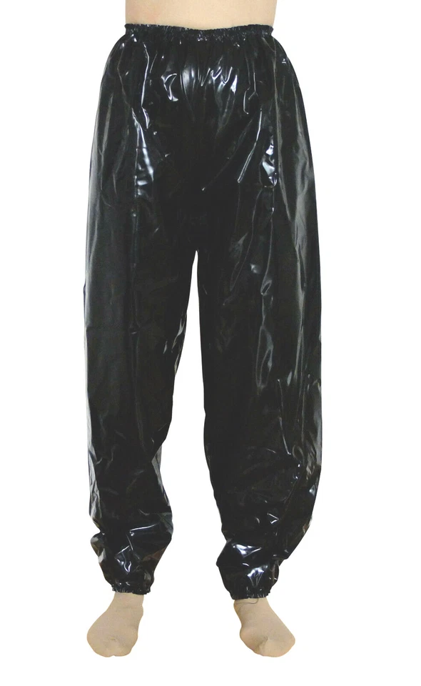 Pantalon de jogging PVC bas à enfiler vinyle plastique homme femme noir brillant - Photo 1/1