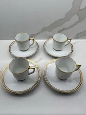4 A.Raynaud & Co. Ceralene Limoges "Louis XV" Gilded Rim Demitasse Cup & Saucer