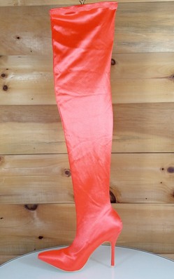 neon pink thigh high boots