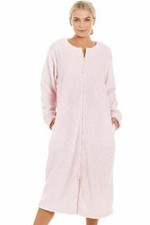 Camille Womens Light Pink Supersoft Zip Up Diamond Print Housecoat