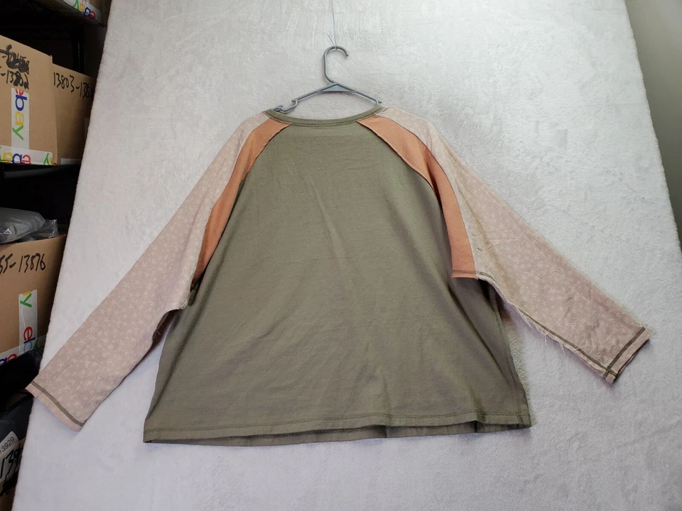 Camisa Top Caballete Mujer Mediana Verde Naranja Rosa Algodón Manga Larga Cuello Redondo Foto 2 de 4