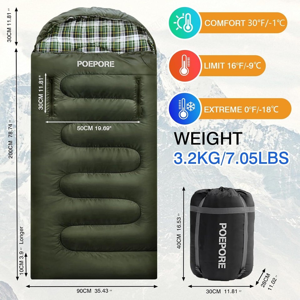 Flannel Sleeping Bag Cotton 0 Degree Cold Weather For Adults Xxl