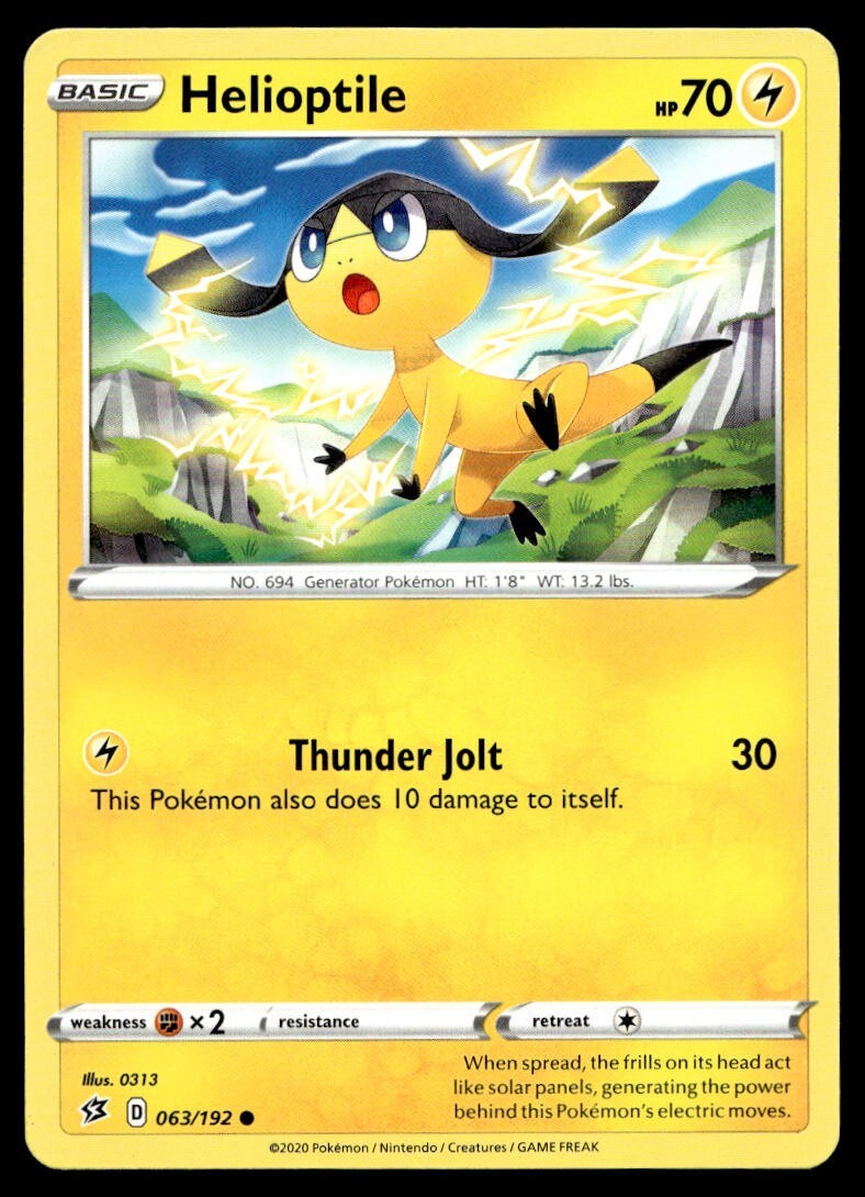 Helioptile 63/192 Pokemon Card Rebel Clash Common 70 HP Near Mint G9