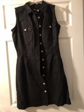 Rafaella Black 100% Crisp Linen collar button up Pockets Dress Sz 10p PM Or PS