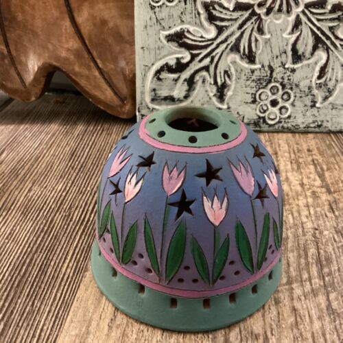 Luminary Terra Cotta Fairy Lamp Tealight Domed Starry Light GreenPurple Top Only - Picture 1 of 9