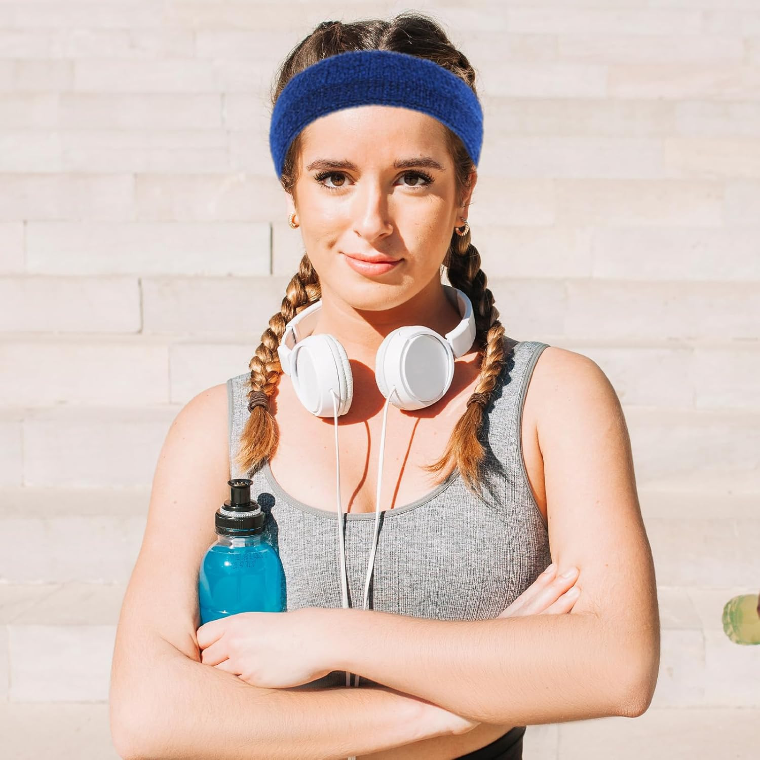 5 Pack Men & Women Sweatband Headband Terry Cloth Moisture Wicking for Sports Te