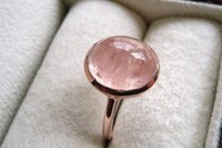 925 Sterling Silver Rose Gold Pear Cabochon Peach Pink Morganite Ring Sz Q 8.5 925 Sterling Silver Rose Gold Pear Cabochon Peach Pink Morganite Ring Sz Q 8.5