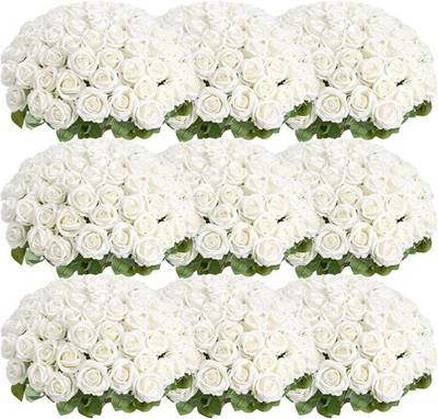 154pcs Roses Artificial Flower - Realistic White Fake Roses for