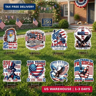 Rngmsi 4th of July Yard Decorations, 8PCS USA 250th Anniversary Yard Signs with
