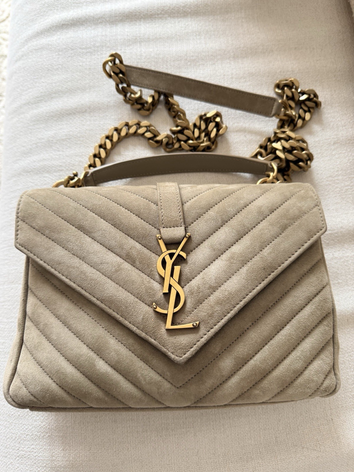 YSL Saint Laurent COLLEGE MEDIUM IN QUILTED SUEDE- Rare Color