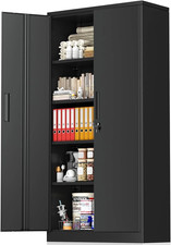 71" Metal Garage Storage Cabinet with Locking Doors and Adjustable Shelves for H