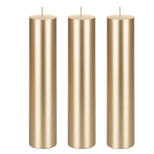 3 pcs Unscented Solid Gold Pillar Candles, Hand Poured Premium Wax Candle 2 I...