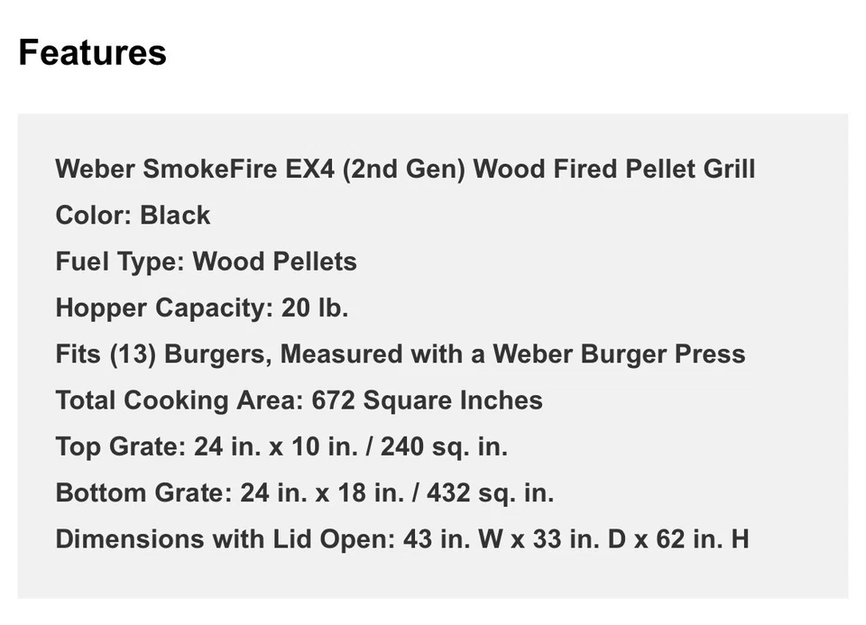 Parrilla inteligente Weber SmokeFire EX4 (2.ª generación) 24" acero inoxidable madera pellets Foto 2 de 4