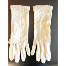 Vintage Elegant White Pearl Beaded Gloves Opera Length Bridal Wedding Party