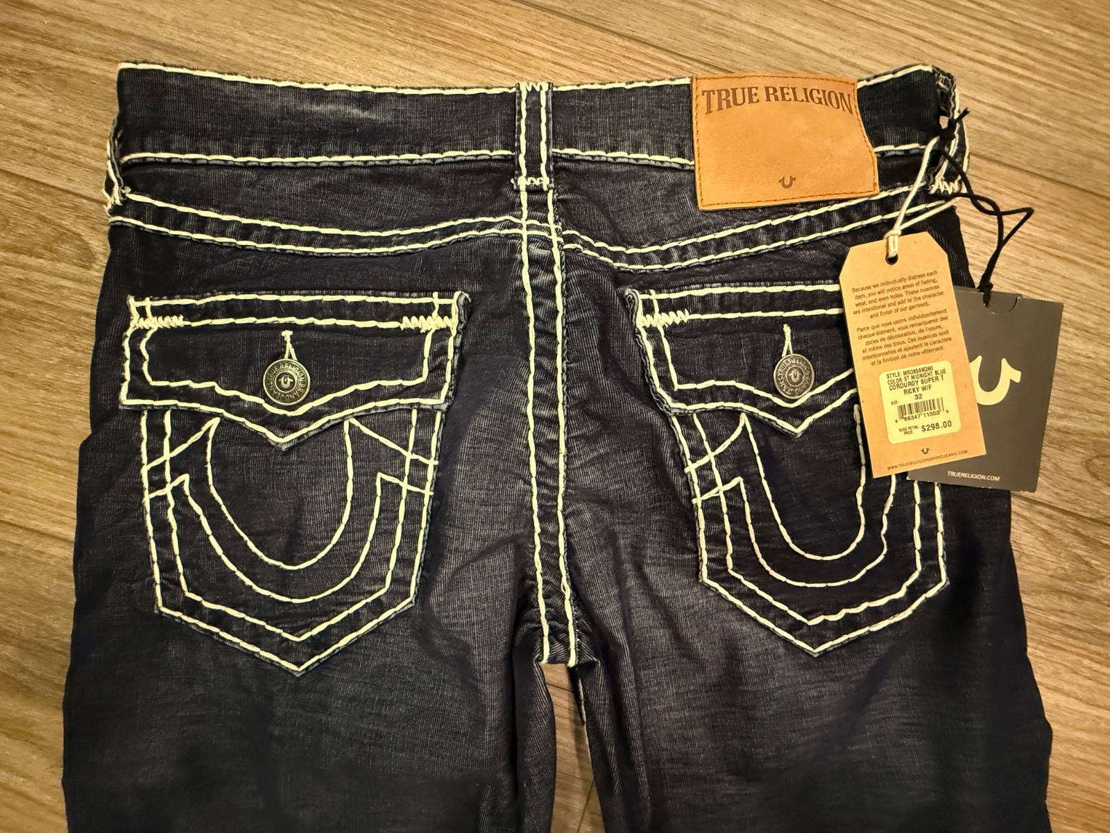 NWT Vintage True Religion Jeans Ricky Super T Midnight Blue Corduroy Pants 32x33 thumbnail 10