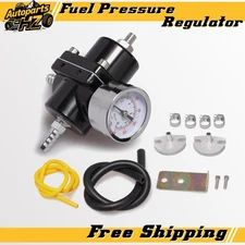 Black Universal Adjustable Fuel Pressure Regulator w/ Oil Gauge Kit 1-140 PSI