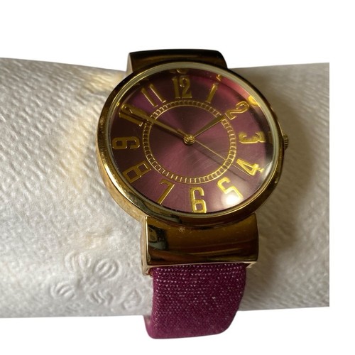 Joan Rivers Uhr lila & gold leicht ablesbar Klappmanschette Leder Stoff neue Batterie - Bild 6 von 14