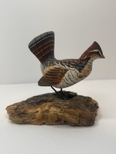 Vintage William Reinbold Ruffed Grouse Handcarved Wood Decoy Signed DAMAGED READ