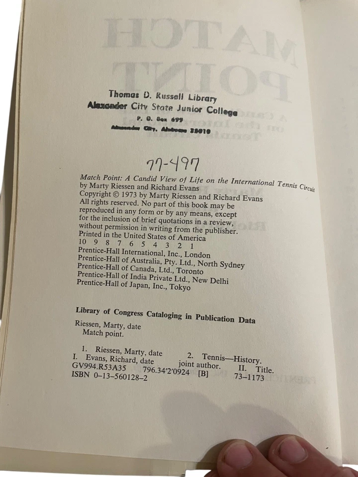 Match Point Marty Riessen Richard Evans 1973 Tennis Nonfiction Prentice-Hall Foto 4 de 4