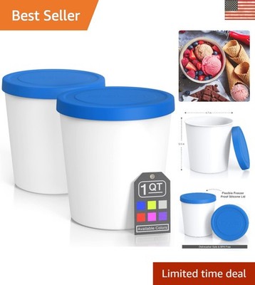 Sturdy BPA-Free Ice Cream Containers   1 Quart Each, 2-Piece Set in Vibrant Blue