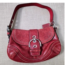 Coach Vintage F10909 Y2K Cherry Red Leather Soho Shoulder Bag Flap Silver Buckle