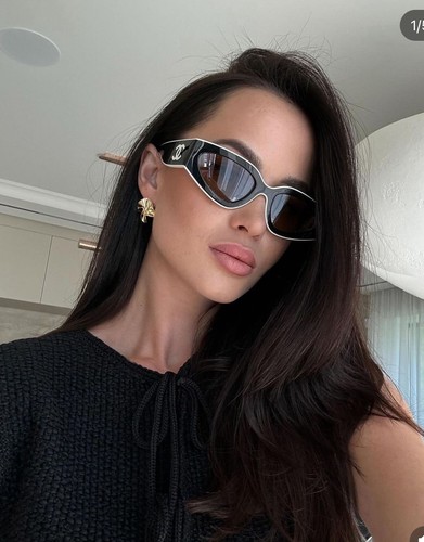 NEW CHANEL CH6056 Shield Wrap Sunglasses Black/Beige Brown Lens 54mm