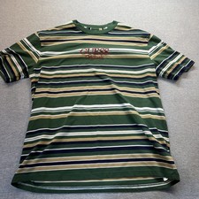 Guess Striped T-Shirt Mens S Green Logo