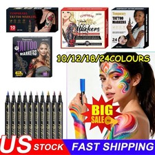 Temporary Tattoo Markers for Skin 10/18/24 Color Tattoo Pens Brush Tip Bright US