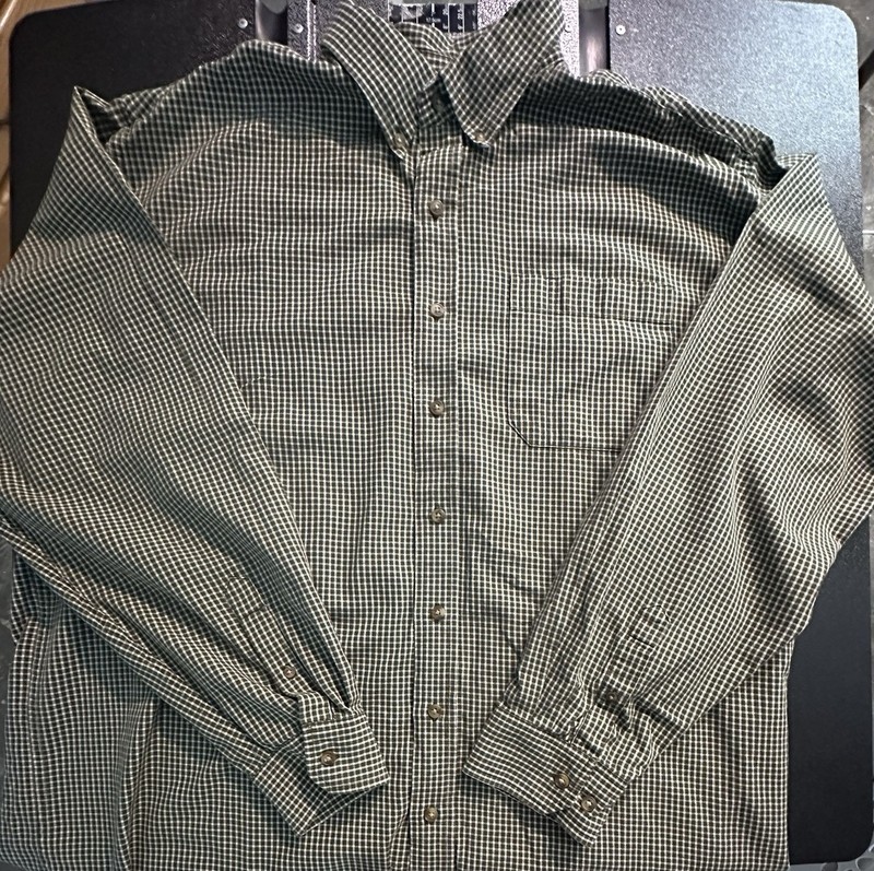 Men’s XXLT Plaid White/Dk and Lt Gray  Long Sleeve Button Up Collared Shirt