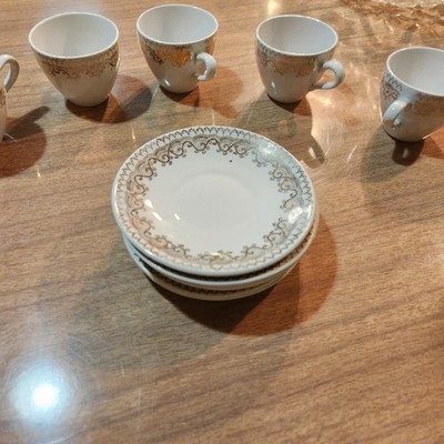 Sant'Andrea Porcelain Coffee Cup & Saucer Set White/Gold Floral, 12pc/6
