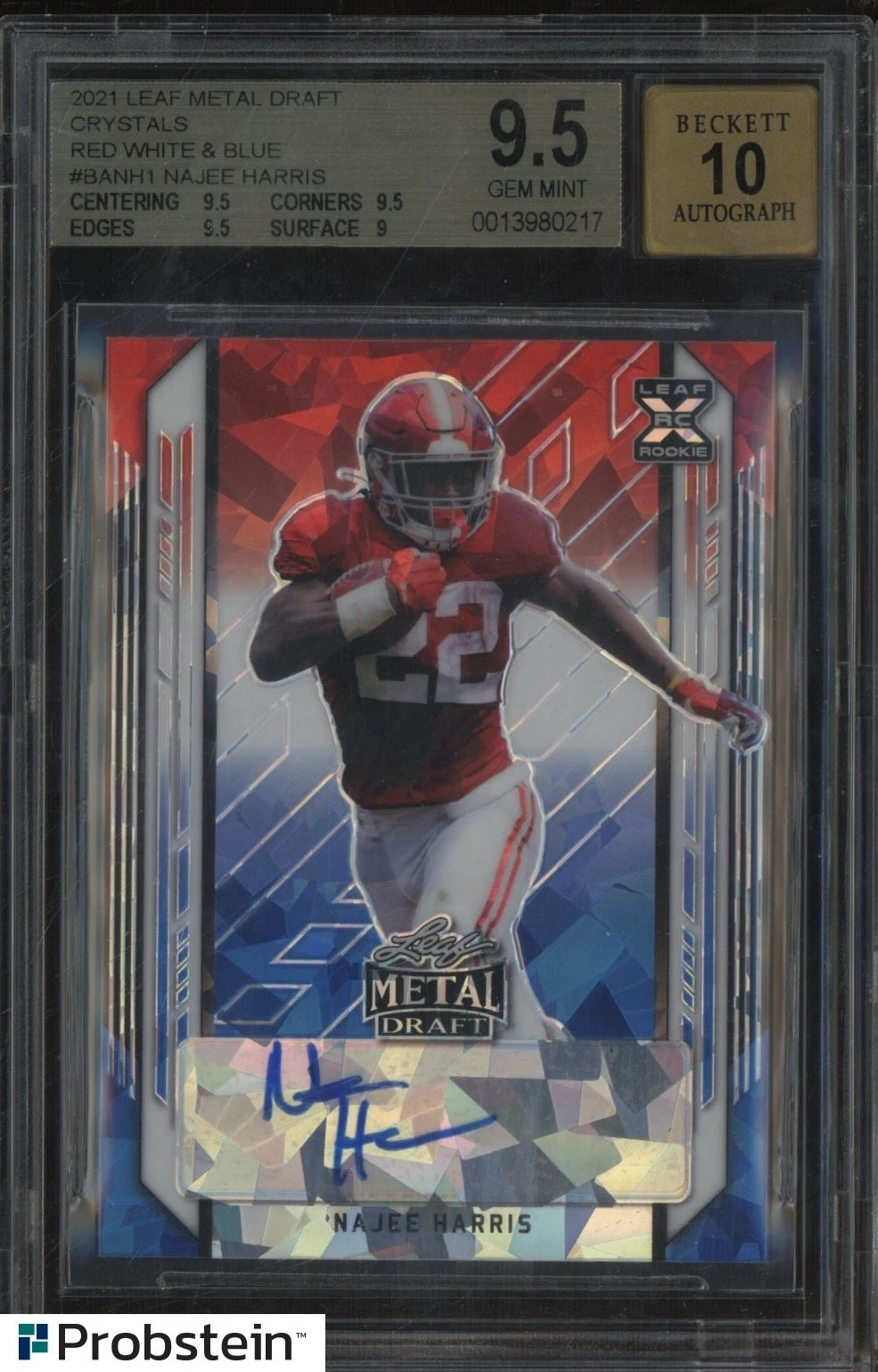 Najee Harris Leaf Metal Draft Autographs #BANH1 Red/White/Blue Wave