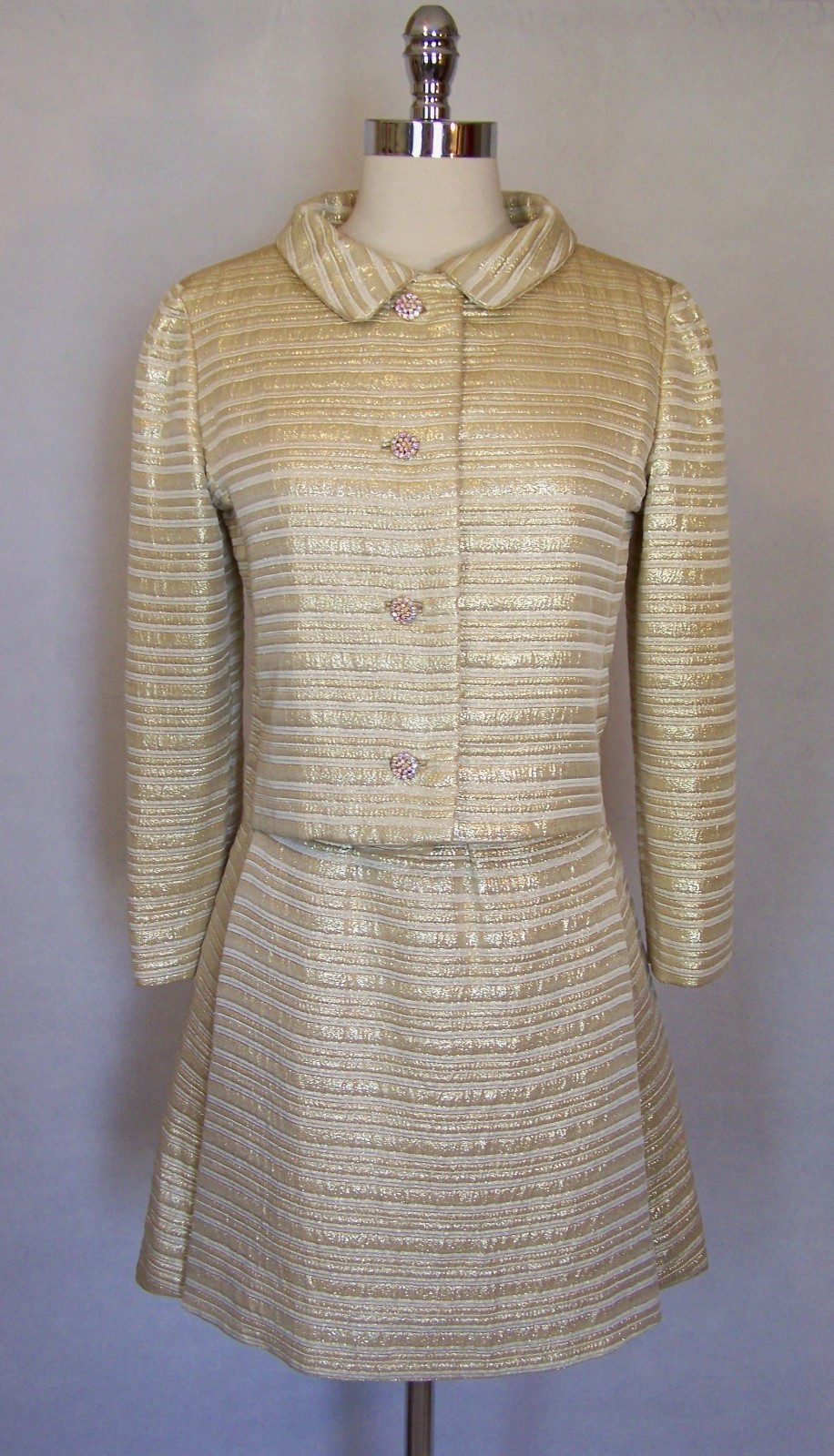 Gorgeous 60s GOLET Original Gold Brocade 2 Pc Dress Jacket Set Suit S Small