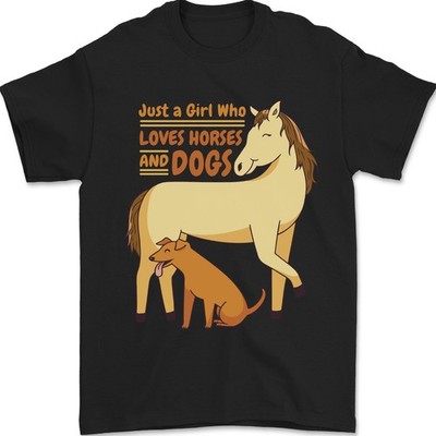 Just A Mädchen Wer Loves Pferde & Hunde Lustig Herren T-Shirt 100% Baumwolle