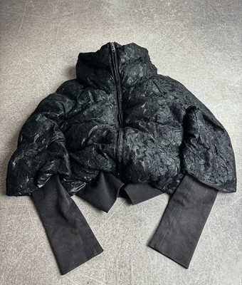 Y2K GOTHIC LACE PUFFER JACKET CROPPED BLACK FLORAL ZIP AVANT GARDE CYBER