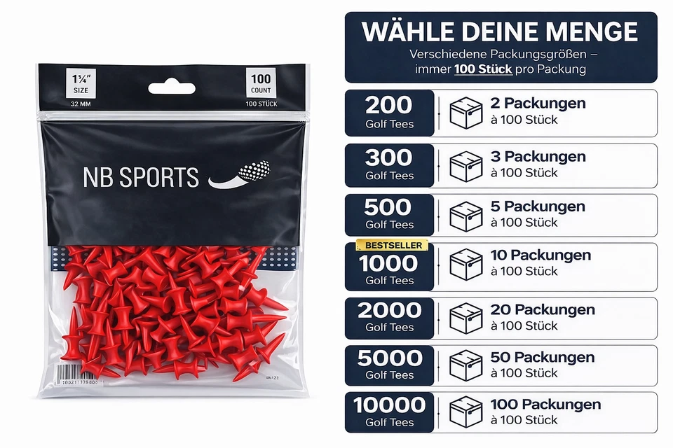 Golf Tees Kunststoff 32mm Step Tee Golftees Abschlag Tee Abschlagstift kurz rot - Bild 1 von 4