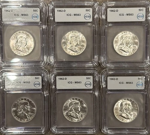 Lot of 6: 1962-D 50C Franklin Half Dollar | Graded ICG - MS63