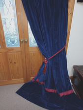 Velvet DOOR Curtain & Tie. Blue. 95 Inch Drop x 56" Wide. Cleaned. Velvet Lining