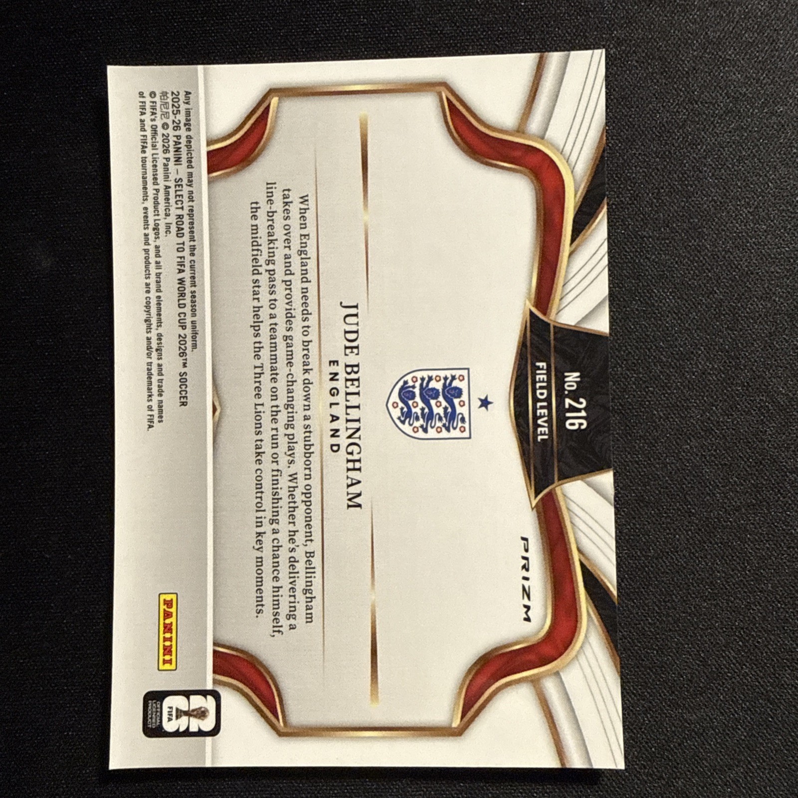 Jude Bellingham 2026 Panini Select Road to FIFA World Cup Purple Mojo Prizm #216 view 2