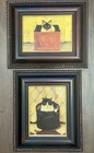 Bombay Co Framed Cat Prints Set Of 2 Folk Art Cottage Farmhouse Decor — photo 1