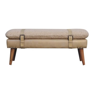 Bouclé Buffalo Hide Black Leather Bench