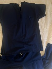 Excellent Uniforms by Bayou Navy Scrub Set Top  Drawstring Pants M Poly/Cotton