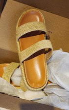 Women's Platform Wedge Sandals Open Toe Espadrilles Raffia Slip On Size 8.5