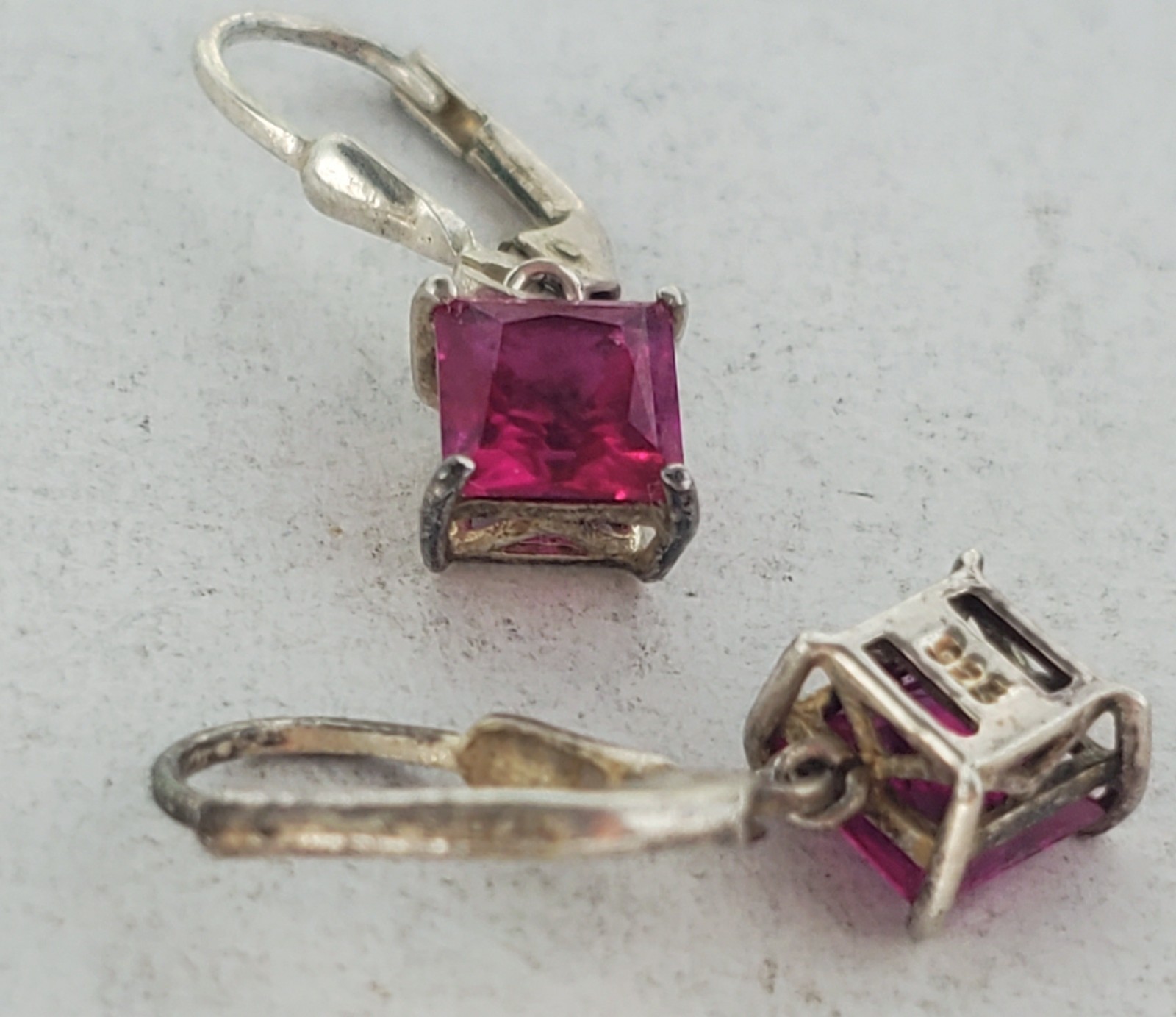 Vtg Sterling Silver Ruby Dangle Drop Leverback Ea… - image 3